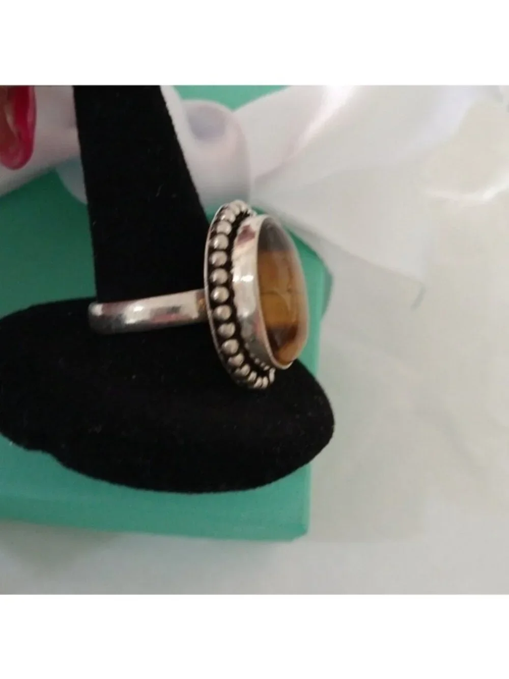 Sterling Silver + Tiger's Eye Oval Ring, size 8
